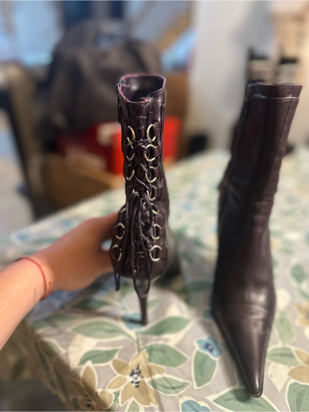 Pointed Toe Stiletto Ankle Boots in Plum - Picture 5 of 10